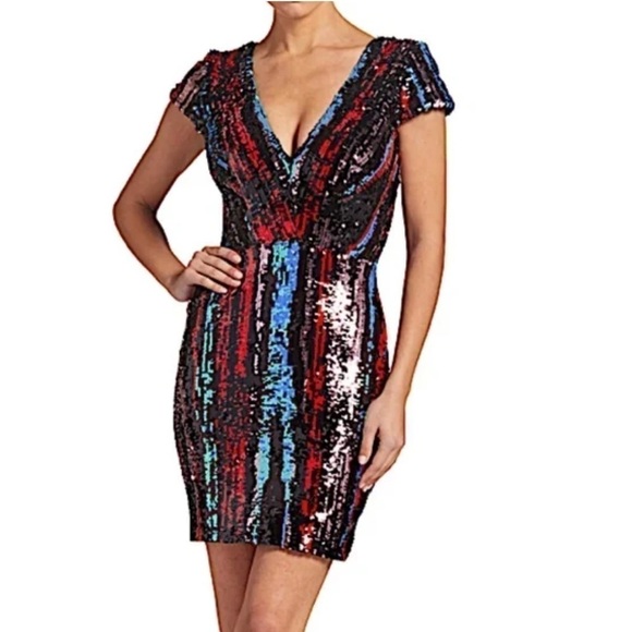 Dress the Population Zoe Sequin Mini Dress Rouge Red Size Small NWOT - Picture 2 of 14